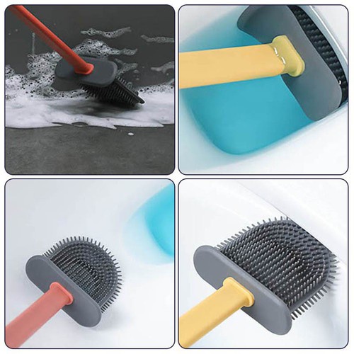 Cây bàn chải chổi cọ chà rửa vệ sinh bồn cầu toilet brush bằng silicon kèm hộp đựng dán tường