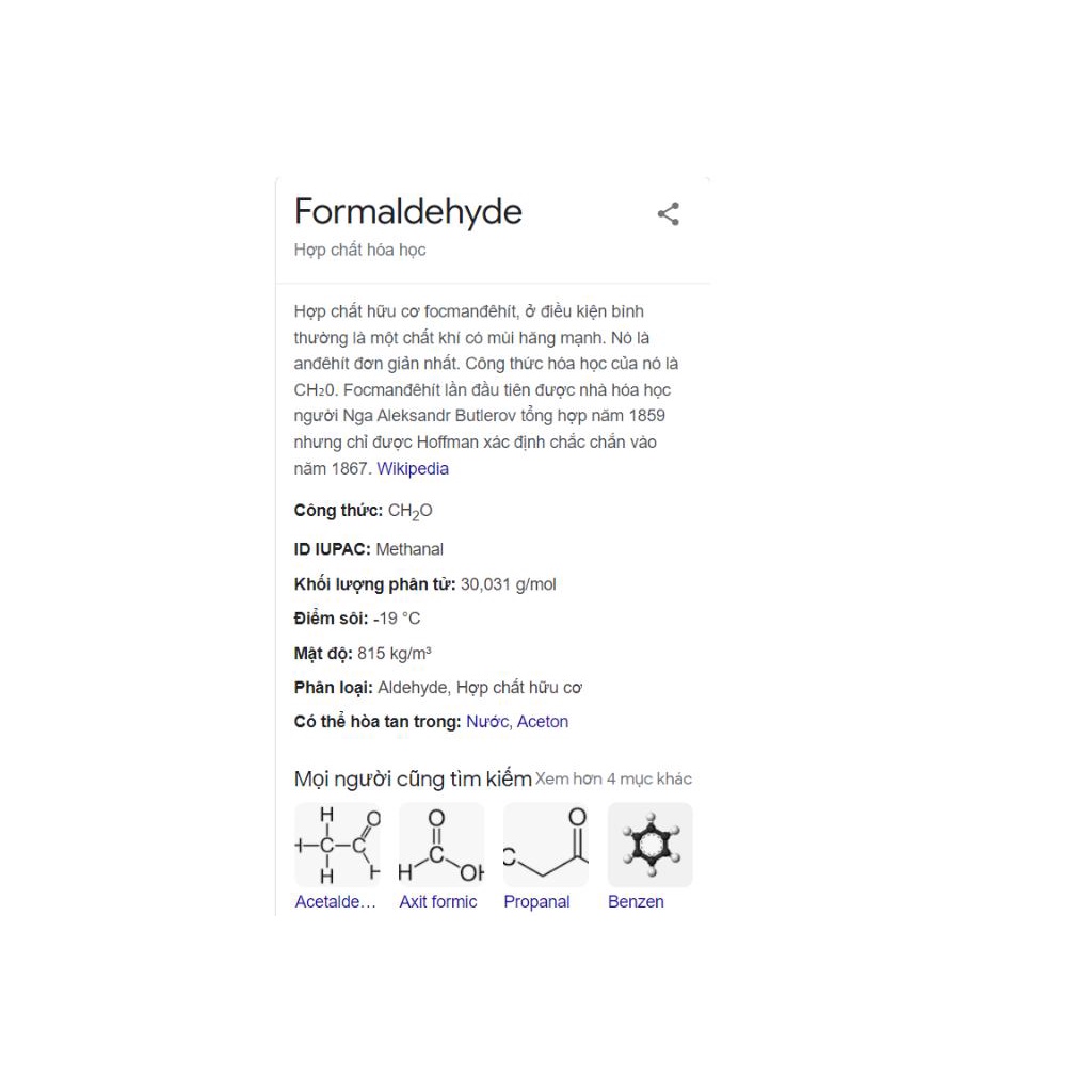 Formaldehyde  HCHO 37-40% chai 500ml