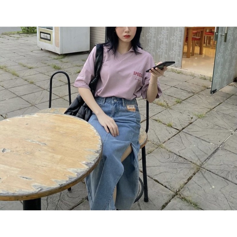Chân Váy Jeans Dài Cạp Cao Xẻ Bên Phong Cách Ulzzang | BigBuy360 - bigbuy360.vn