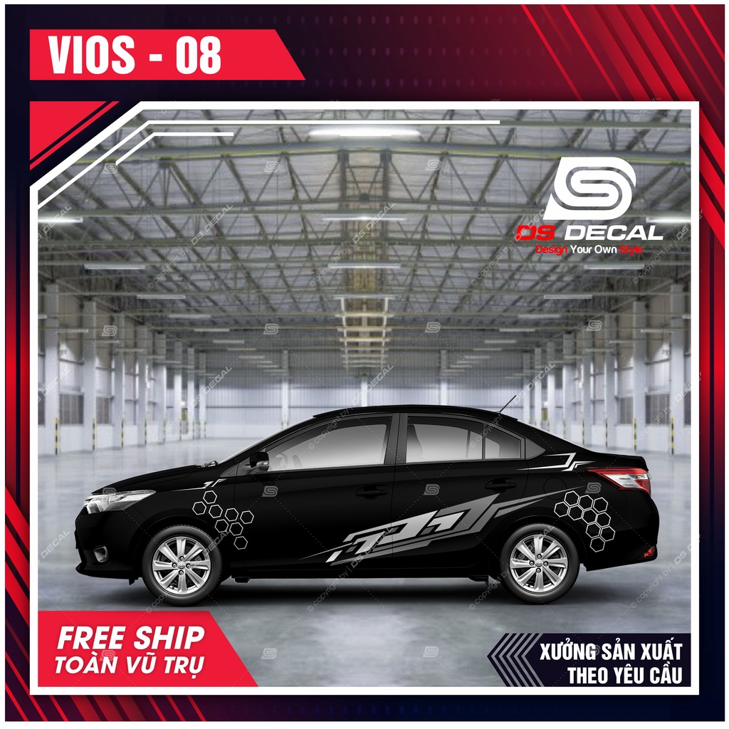 Tem dán xe ô tô Vios - 07, Sticker trang trí xe ô tô, tem dán xe ô tô PVC chống nước - DSDECAL