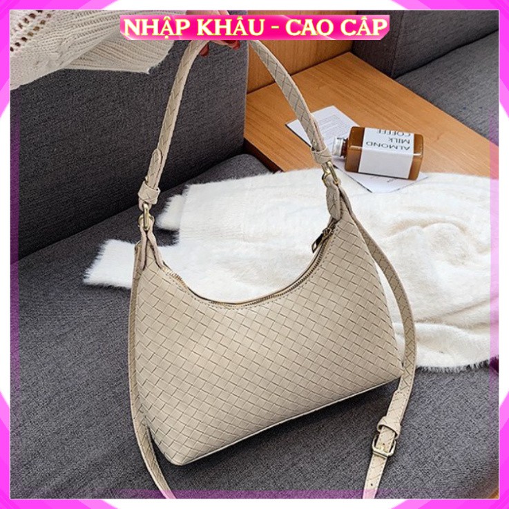 [Hàng Chuẩn - FreeShip] Túi xách nữ Túi đeo chéo nữ da đan Vintage cá tính Màu trắng vàng đen cao cấp công sở dự tiệc