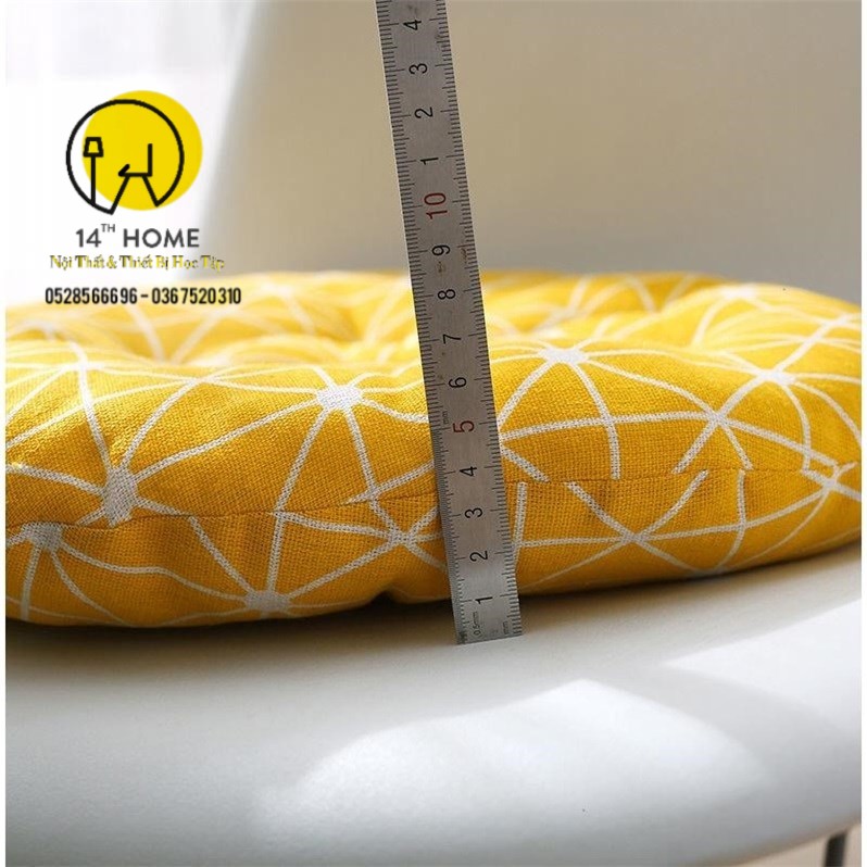 ĐỆM NGỒI BỆT LÓT GHẾ Vải Cotton Bố Phong Cách Nhật Bản  thêu Vi Tính - Lót Bông Hạt cao cấp - Loại Tròn