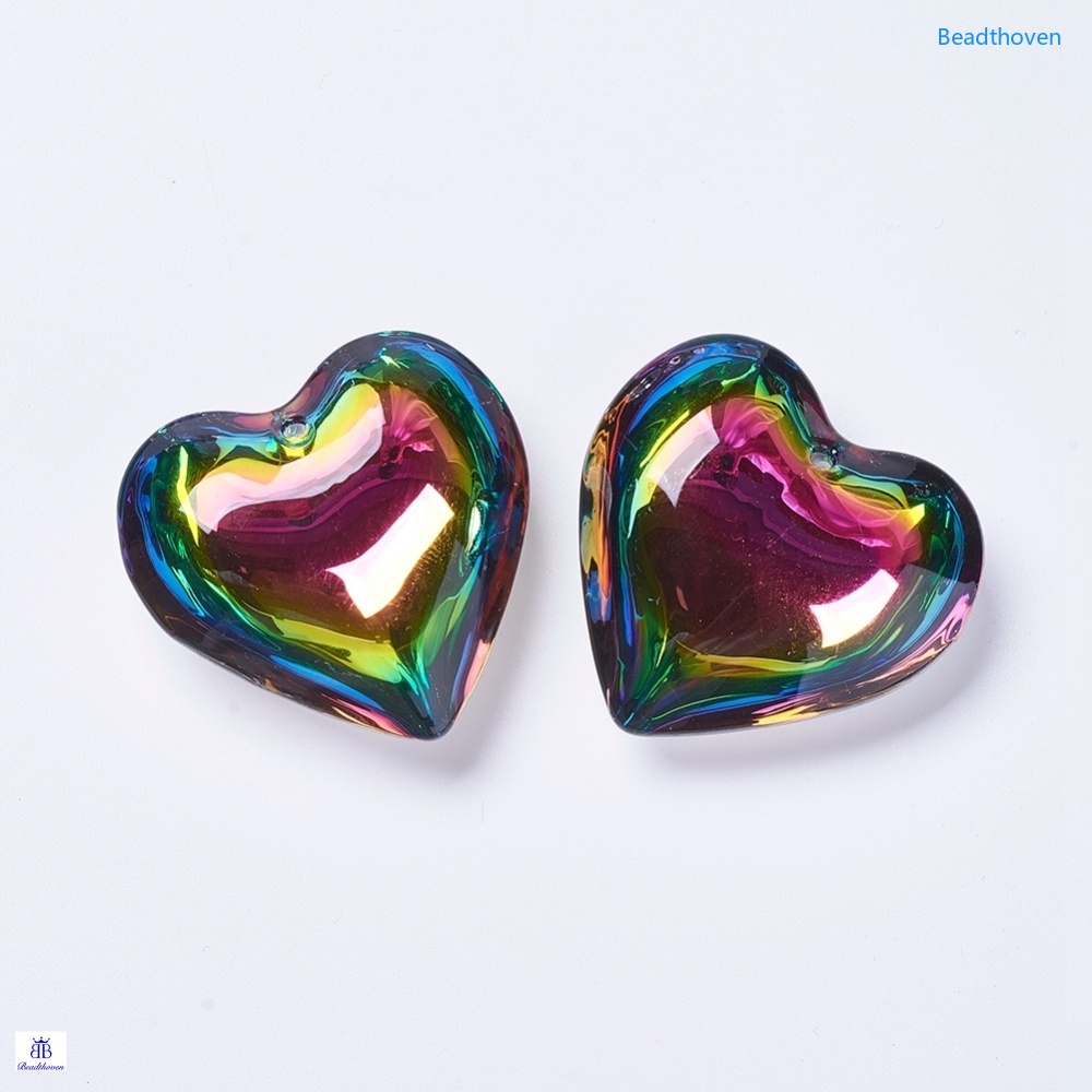 Set 2-5 Mặt Dây Chuyền Thủy Tinh Hình Trái Tim Nhiều Màu 40~41x42~43x15mm