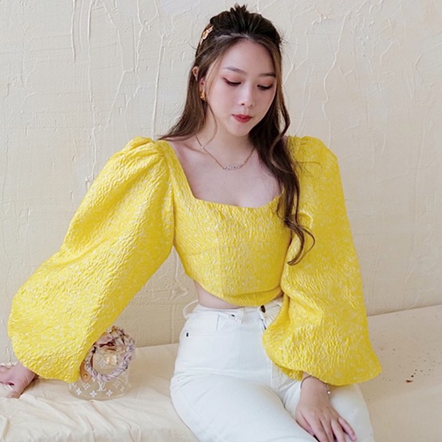 [Mã FABMO2 giảm 15%]Áo croptop tay bồng dài chun lưng co giãn vàng tingoan RAPUNZEL TOP/YL