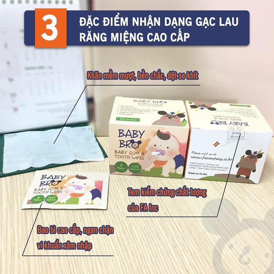 Tưa Lưỡi Baby Bro Hàn Quốc, Gạc Lưỡi Cho Bé (Hộp 25 Miếng)