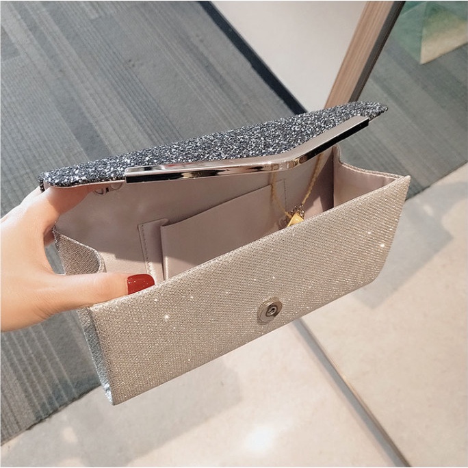 Clutch nữ, ví nữ cầm tay sự tiệc đính đá phối đen trắng siêu sang BAG U CDA22