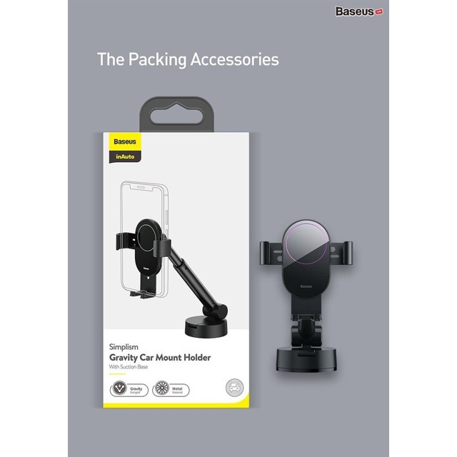 <Luxury> Giá đỡ điện thoại xe hơi ôtô Baseus Simplism Gravity Car Mount - Loại hút chân không gắn kính hay táp lô