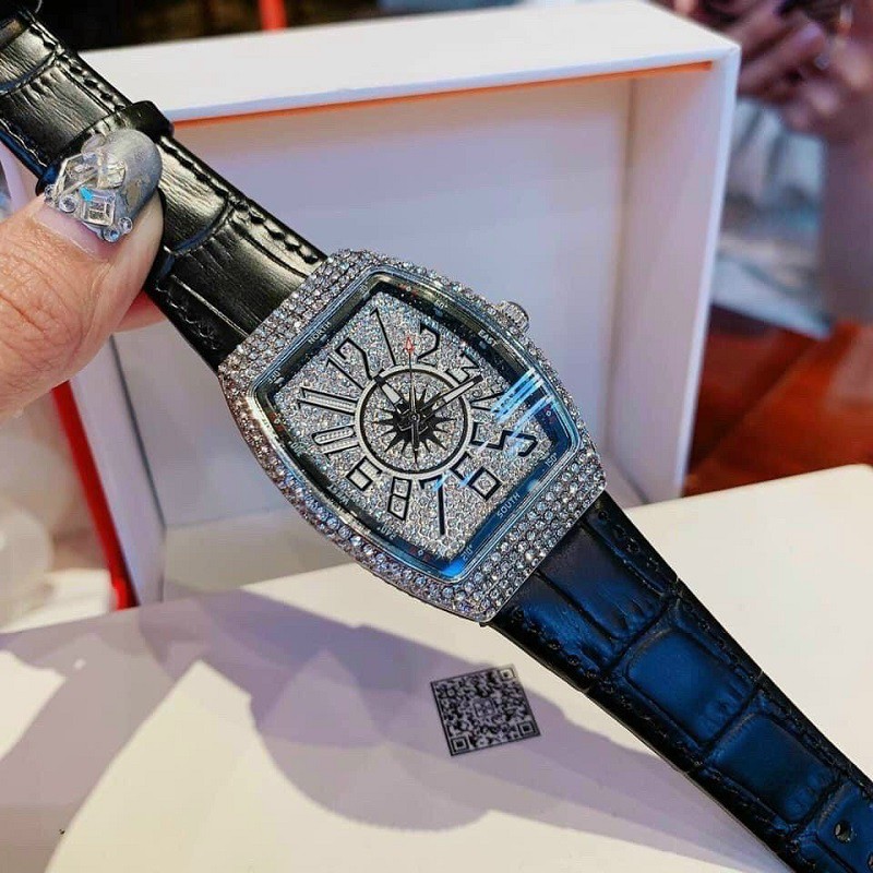 (Bảo hành 12 tháng) Đồng hồ nữ đẹp Franck muller full đá, dây da cao cấp  - Frank muller geneve