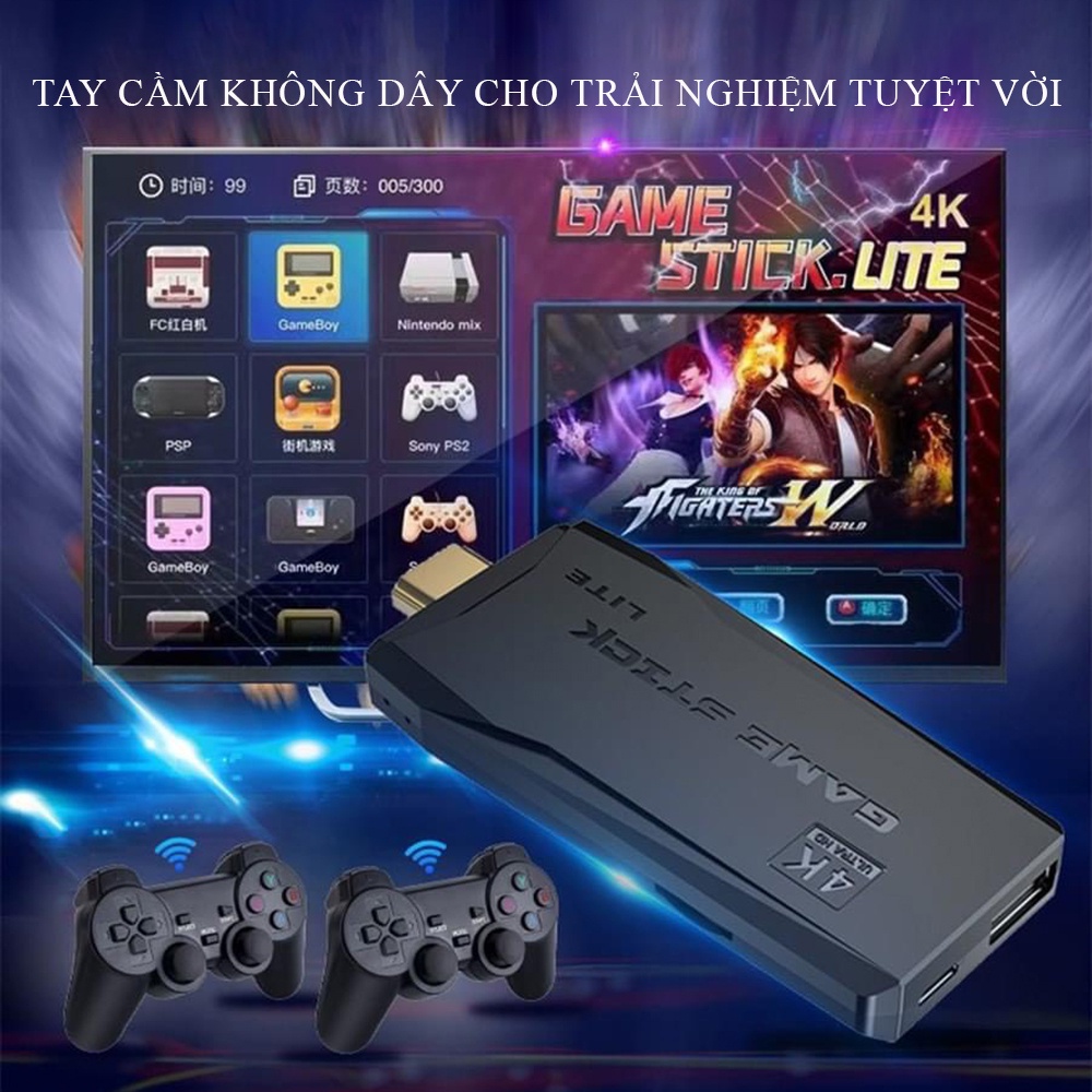 Máy chơi game cầm tay, máy chơi Game 4 Nút HDMI không dây game stick 4K tích hợp 3500 game cổ điển tặng thẻ nhớ 32G