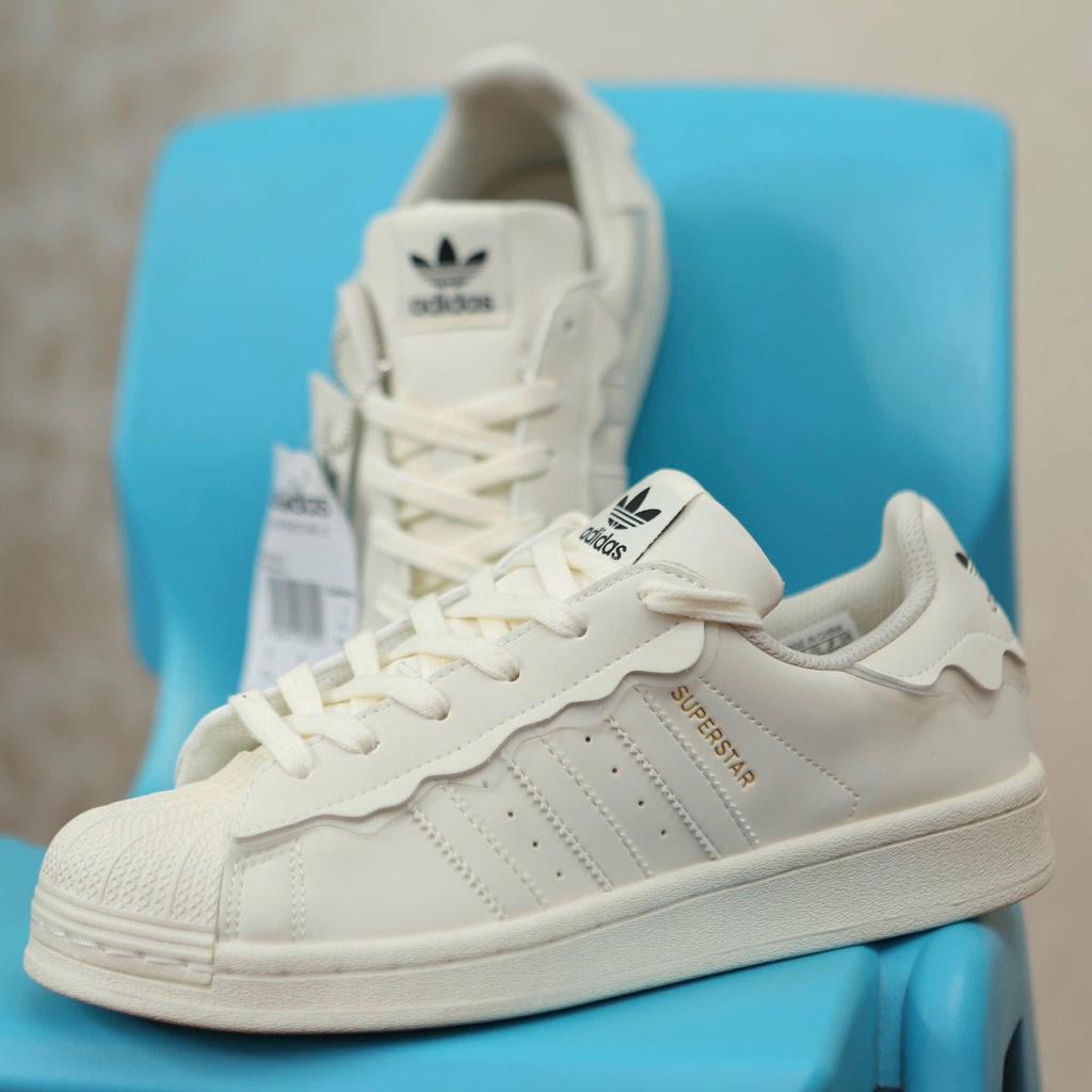 Giày thể thao adidas sò Trắng kem superstar, giầy sneaker 3 sọc màu kem hót trend 2022 bản SC