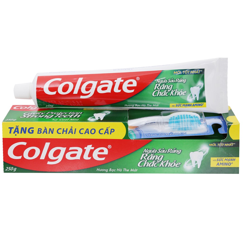 Kem Đánh Răng Colgate Hương Bạc Hà Ngừa Sâu Răng Chắc Khoẻ 225g Tặng Bàn Chải Đánh Răng Lông Tơ Mềm Mịn