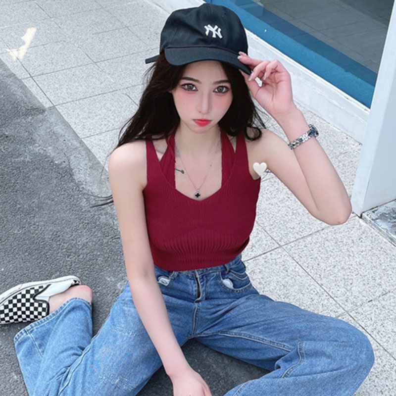 SUXI Áo Croptop Dệt Kim Trễ Vai Màu Sắc Thanh Lịch