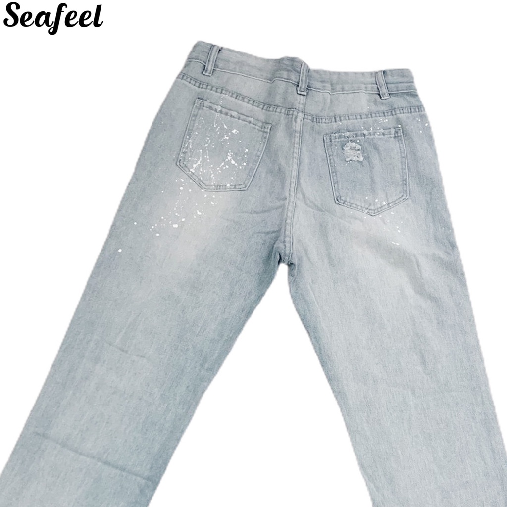 sf_ Skin-friendly Jeans Zipper Button Straight Pencil Jeans Long Streetwear
