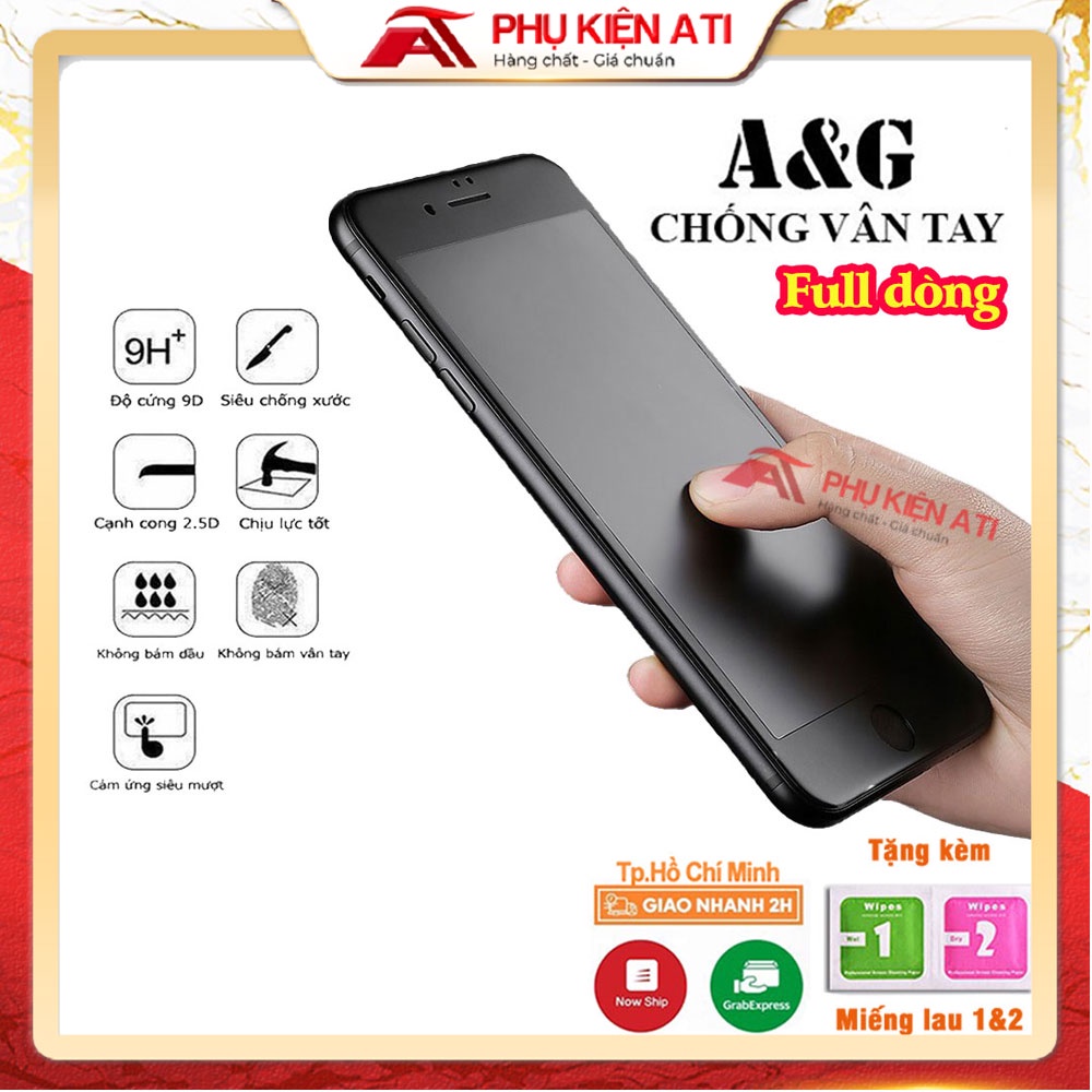 Kính cường lực Chống Vân Tay IPHONE full mã 6 7 8 Plus Xs max 11 Promax 12 Promax 13 Promax 14 Pro max [AG]