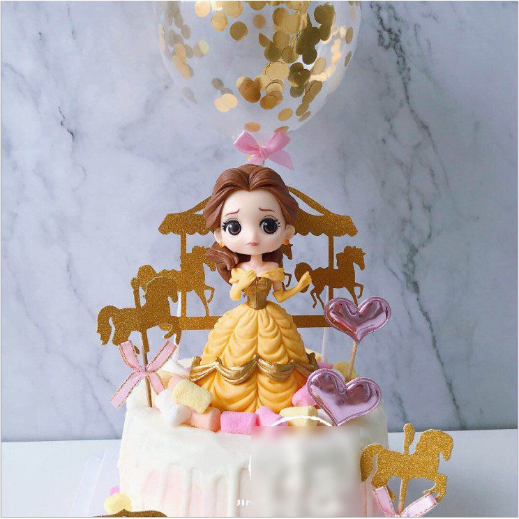 Búp bê Công Chúa Belle nhựa Plastic nhẹ trang trí bánh kem, phụ kiện bánh sinh nhật, đồ chơi cho bé
