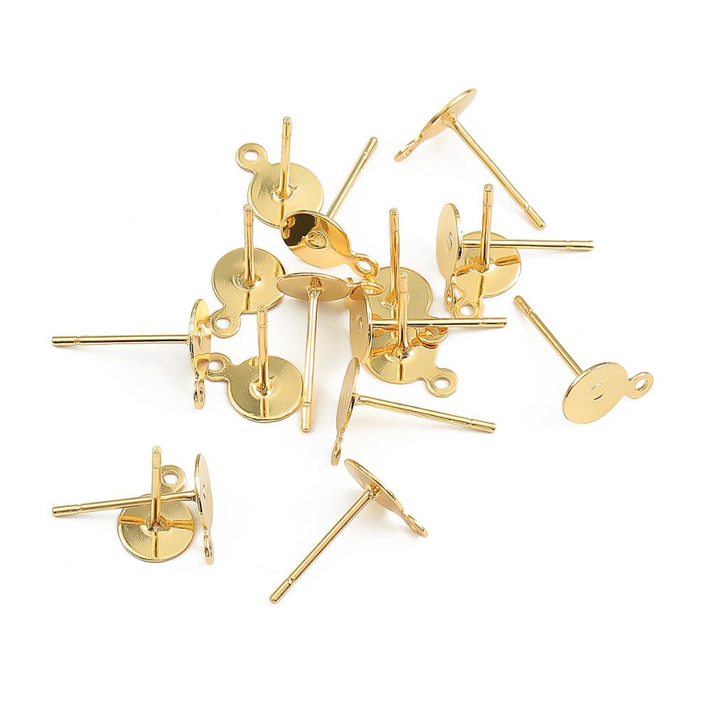 Đế bông tai kim loại mạ vàng 18k 6 / 8 / 10mm kèm chốt dùng làm bông tai thời trang