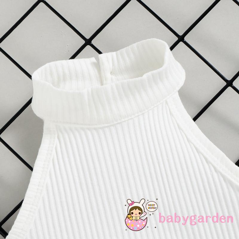 Set Áo Không Tay Cổ Đứng + Quần Short Màu Trơn Kèm Thắt Lưng Dành Cho Bé Gái 4 Tuổi