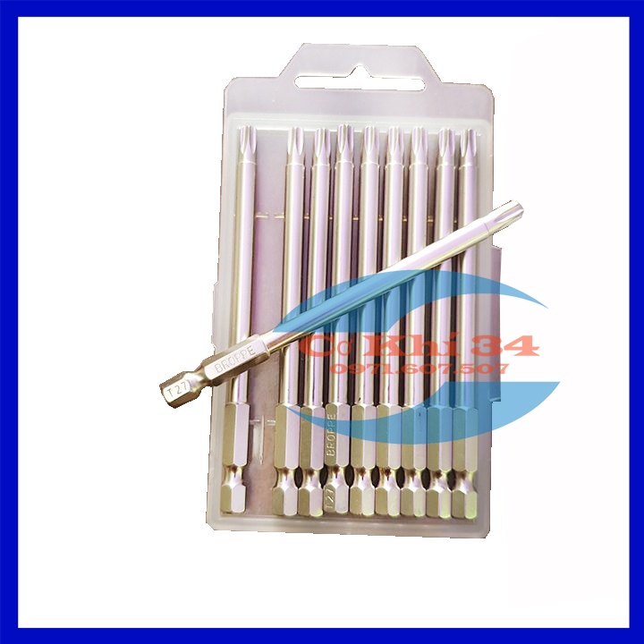 Mũi vít hoa thị T27 có lỗ chuôi lục giác dài 100mm hãng Broppe