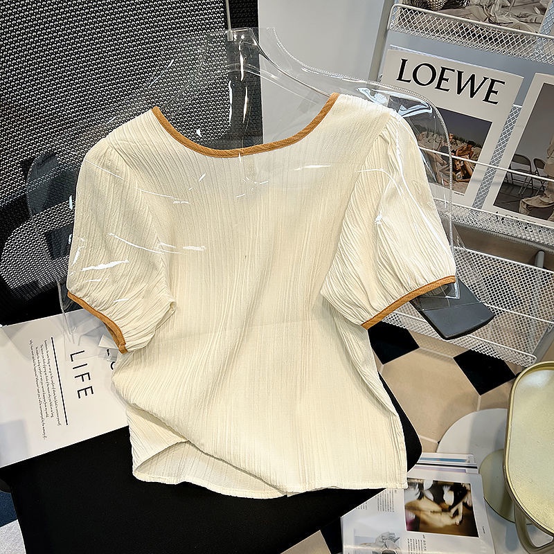 Áo Sơ Mi Nữ Ngắn Tay Kẻ Sọc Xanh Dương Thiết Kế Mới Mùa Hè