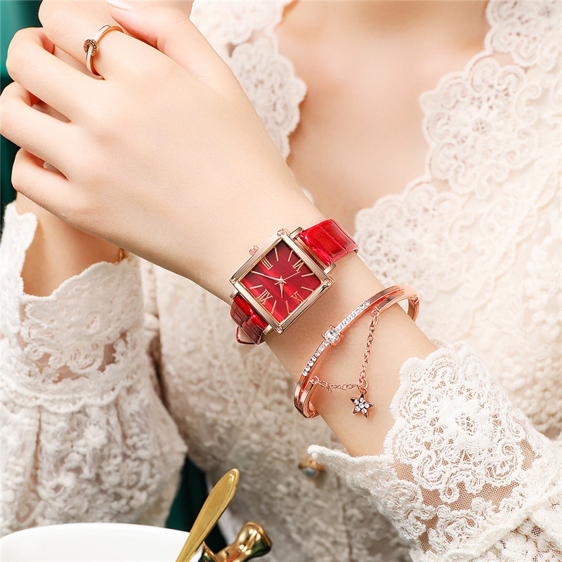 Đồng Hồ Quartz Nữ Mặt Vuông Dây Da Thời Trang