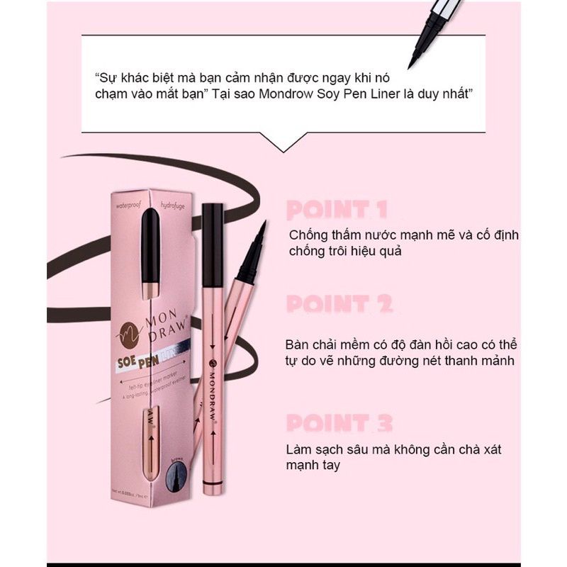 MONDRAW Kẻ mắt nước bền màu, không trôi do các tác động của nước hay mồ hôi