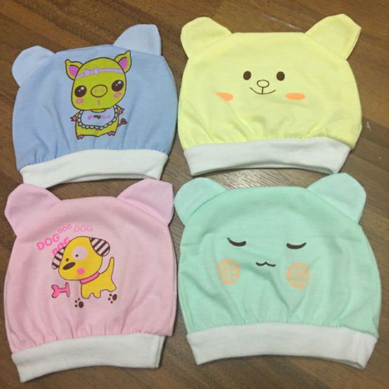 Mũ sơ sinh tai gấu cotton cho bé trai gái