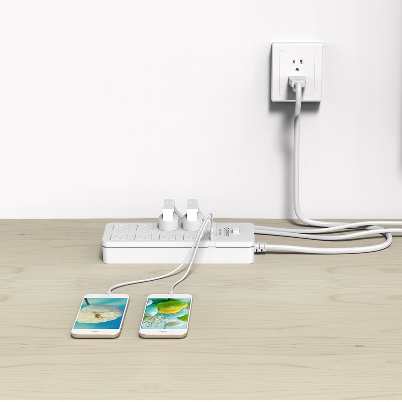 Ổ cắm điện ORICO chuẩn US 8AC 2 cổng USB SPT-S8 tiện lợi chất lượng cao