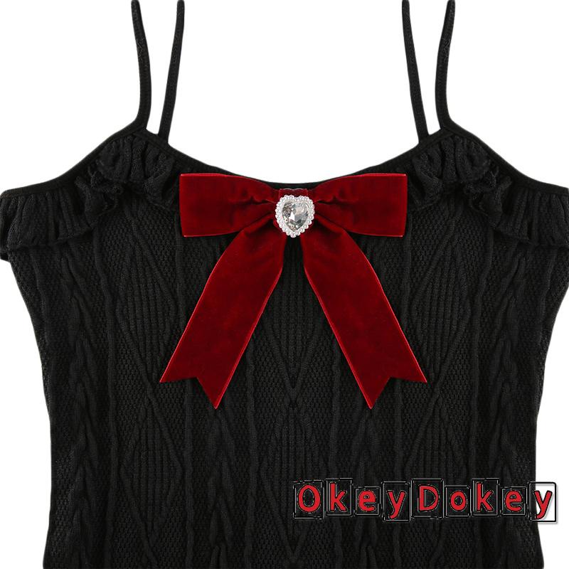 Đầm giáng sinh hai dây + áo khoác đính bóng lông dễ điều chỉnh thời trang thu đông cho nữ