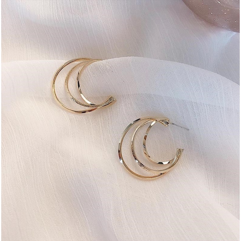 Bông tai/ Hoa tai hợp kim 3 vòng mỏng đan chéo phong cách Hàn Quốc