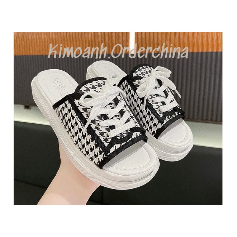 Dép quai ngang nữ dáng thể thao buộc dây đế 3cm