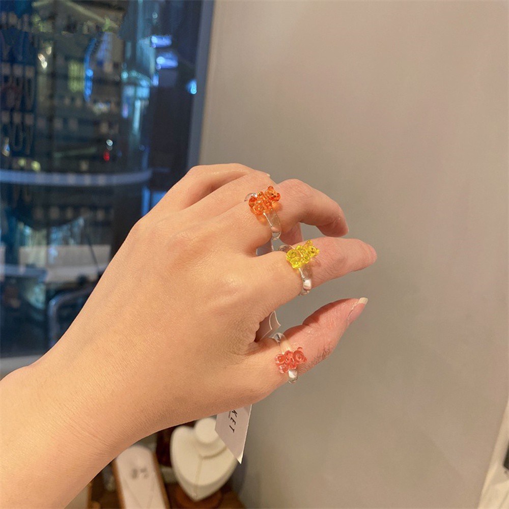 Nhẫn Nhựa Resin Trong Suốt Hình Gấu 2021 Nhiều Màu Sắc