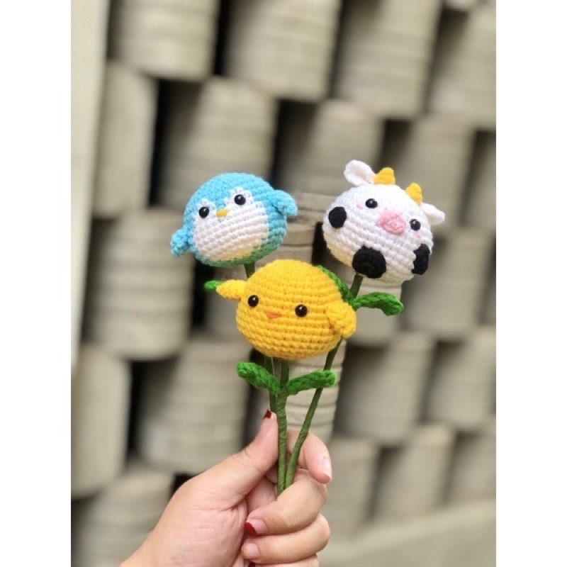 Bông hoa/móc khoá hình con vật bằng len handmade