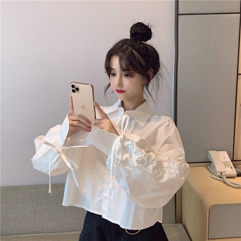 Áo Sơ Mi Trắng Tay Dài Dáng Rộng Phối Dây Rút Thời Trang Xuân Thu Dành Cho Nữ 2022