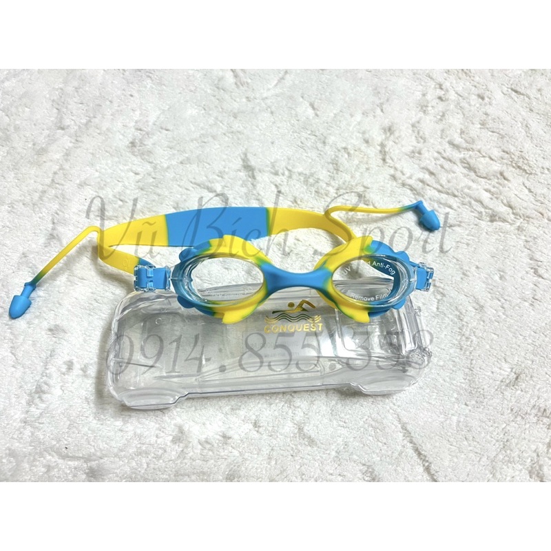 Kính Bơi Conquest cho bé chống UV 100% + kèm nhét tai bơi liền dây cực xịn - Mã BL15 (Sỉ inbox)