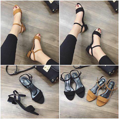 Sandal quai ngang gót thấp da lộn 3p