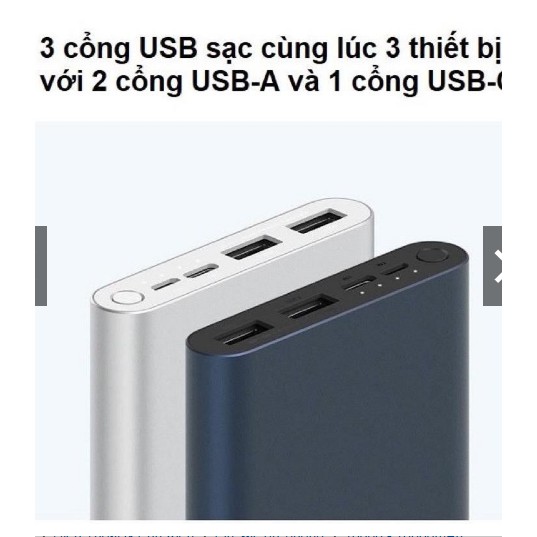 Sạc Dự Phòng Xiaomi Gen 3, Pin Dự Phòng - Dung lượng 10.000mah, 2 Cổng Sạc USB, 1 Cổng Typ C - Bảo Hành 12 Tháng