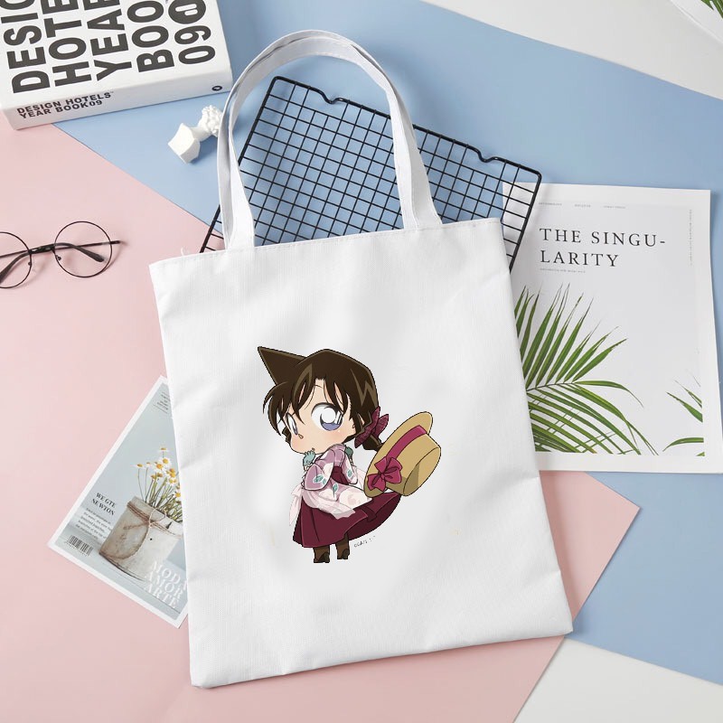 Túi tote vải trắng đeo vai in hình DETECTIVE CONAN Thám Tử Lừng Danh 4 mẫu chibi anime tiện lợi thời trang