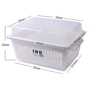 Khay giá úp chén bát bình sữa Inomata Nhật Bản 4 chi tiết có nắp đậy cho bé ăn dặm