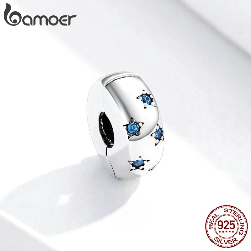Hạt xỏ trang sức BAMOER BSC253 bạc 925 trang trí sao biển đính đá xanh dương làm vòng đeo tay