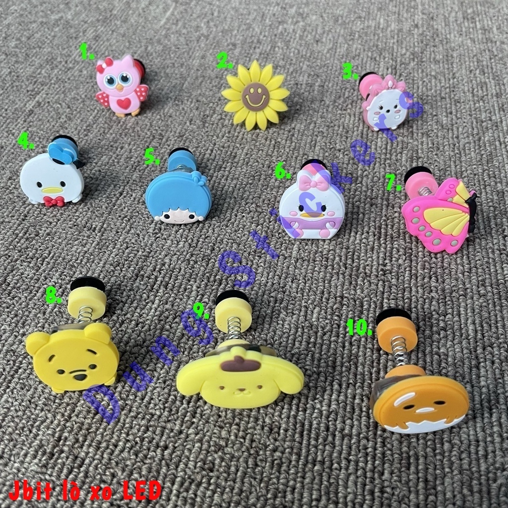[LED lò xo] Sticker - Nút gắn dép - Jibbitz lò xo đèn LED tự nhấp nháy