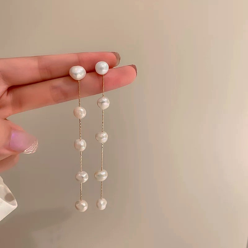 Bông Tai Hình Nơ Đính Ngọc Trai Phối Tua Rua Thời Trang Hàn Quốc Cho Nữ