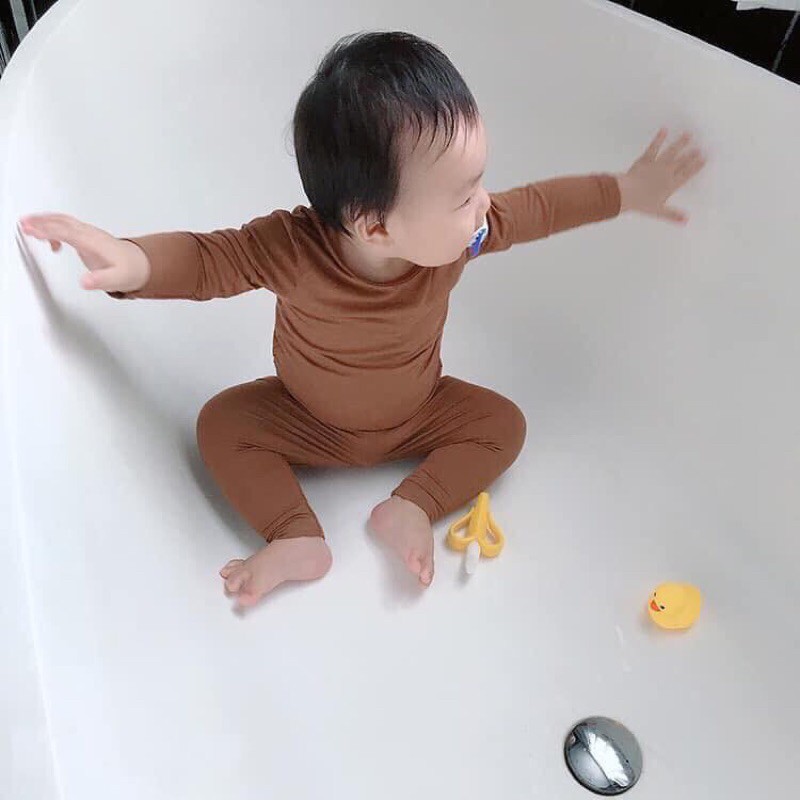 Sét Thun Lạnh Minky mom Dài Tay Màu Trơn Cho Bé Trai Bé Gái Từ 7 đến 19kg