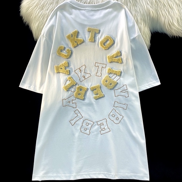 ZHELIHANGFEI Áo Thun Ngắn Tay Dáng Rộng Thêu Chữ Cá Tính Kiểu Mỹ