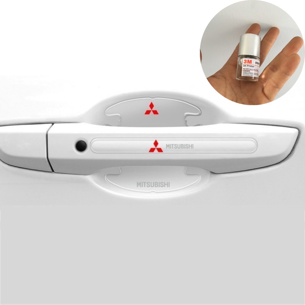 Bộ 10 miếng dán silicon tay, hõm, gương ô tô logo hãng xe Mitsubishi Xpander, Pajero, Attrage, Mirage, Triton, Outlander