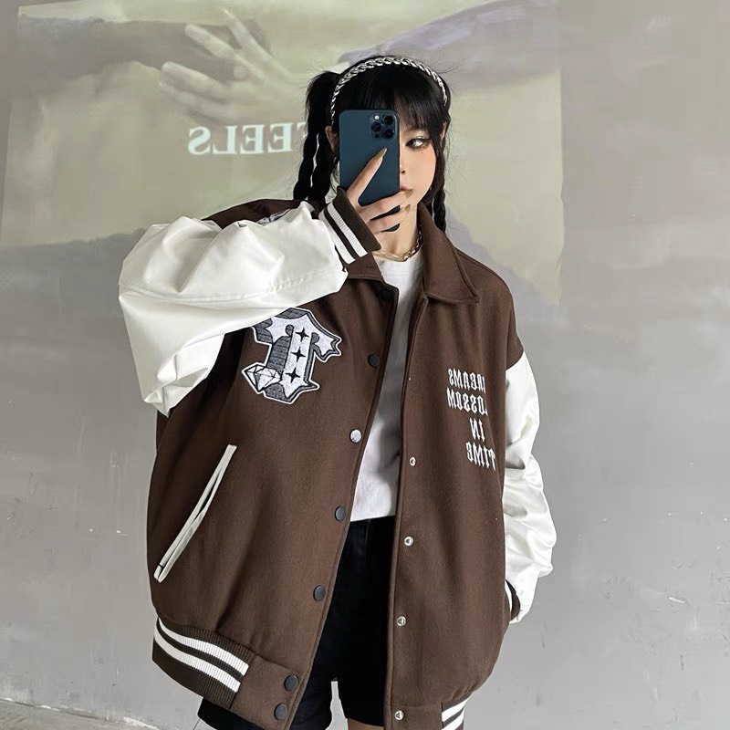 ÁO KHOÁC BOMBER NỮ CỔ SƠ MI PHONG CÁCH  CÁ TÍNH SÀNH ĐIỆU