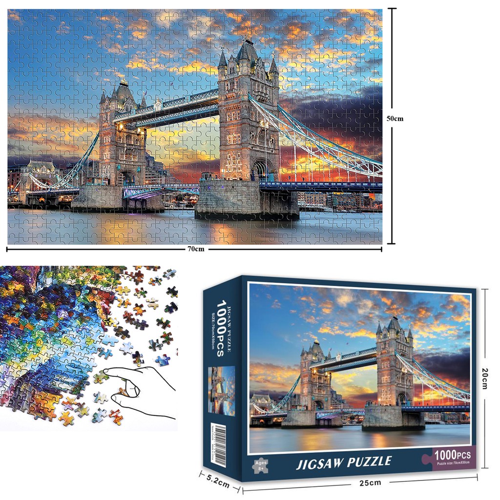 Bộ Tranh Ghép Xếp Hình 1000 Pcs Jigsaw Puzzle Tower Bridge Cầu Tháp Luân Đôn  Thú Vị Cao Cấp-H45