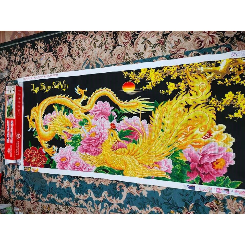 Tranh đính đá Long Phụng Sum Vầy - tranh chưa đính đá