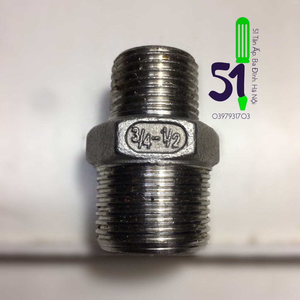 Kép inox thu 20 - 15 (hoặc cỡ ren 27mm - 21mm) | Nối 1 đầu ren ngoài 15 - 1 đầu ren ngoài 20 inox | Kép inox