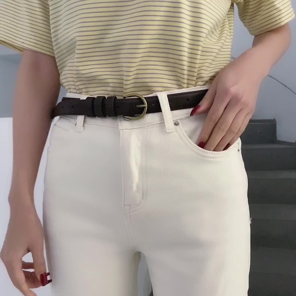 SmileFairyCC【COD &amp; Hàng Có Sẵn】Thắt Lưng Da PU Khóa Tròn Phong Cách Hàn Quốc Thời Trang 2022