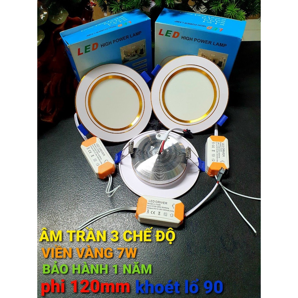 Đèn Âm Trần 3 Màu 7w và 9w (Viền Vàng - Viền Bạc)